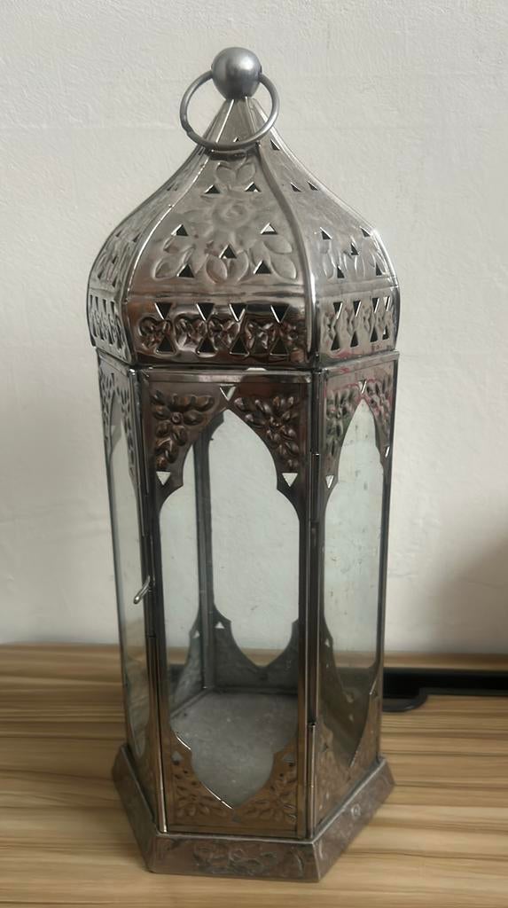 oosters Windlicht glas en metaal / decoratie / kaarthouder, Gebruikt, Overige kleuren, 25 tot 50 cm, Ophalen of Verzenden