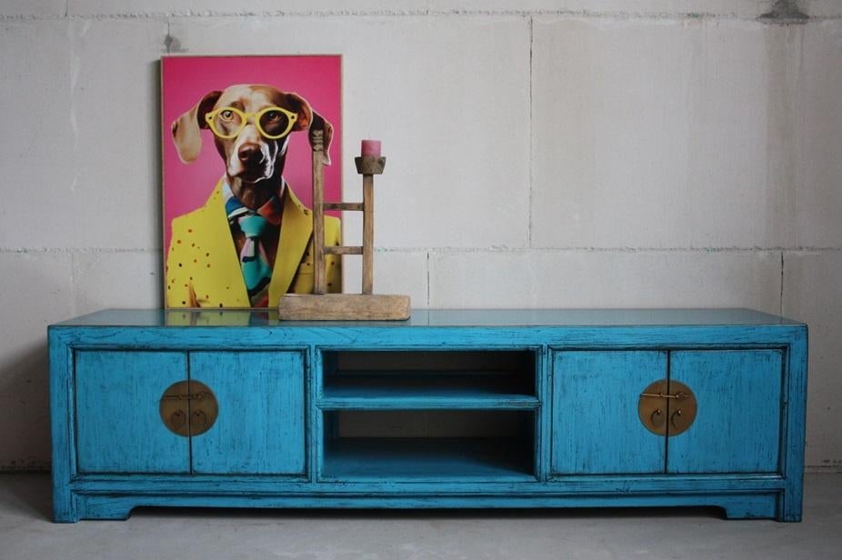 Oosters Uniek Blauw Houten Dressoir Kleurrijke Chinese Kast, Huis en Inrichting, Kasten | Overige, Nieuw, Ophalen of Verzenden