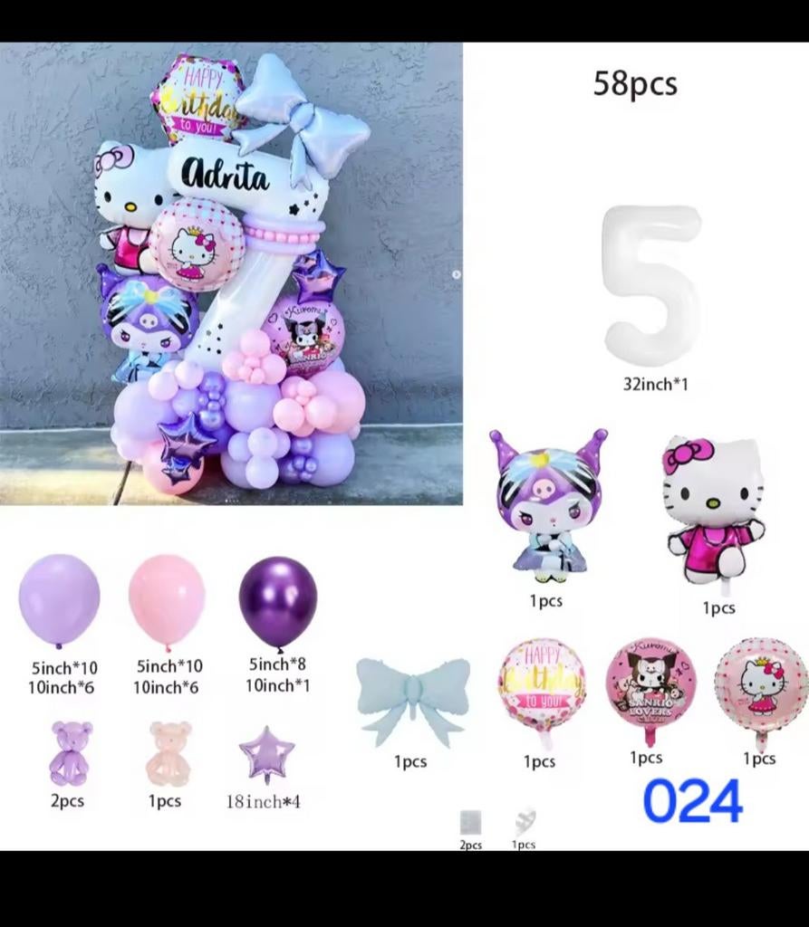 Hello Kitty & Kuromi Verjaardagsballonnen Set - Nieuw, Ophalen of Verzenden, Nieuw, Versiering, Verjaardag