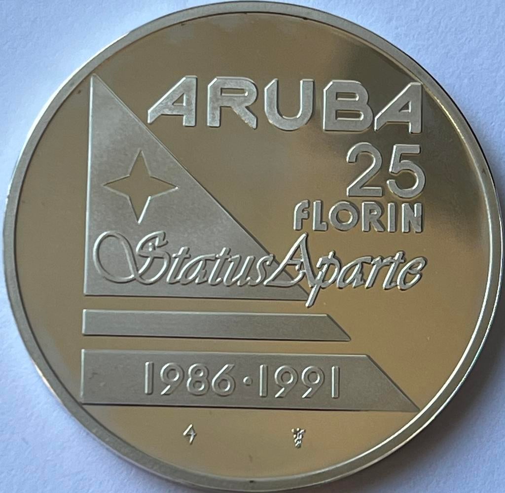 Aruba zilveren 25 florin 1991, Koningin Beatrix, Zilver, Losse munt, Overige waardes