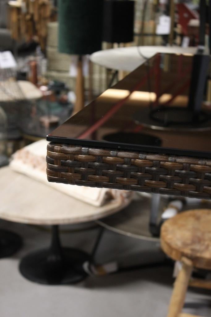 Vierkante bartafels statafel rvs wicker glas terras horeca, 1 kruk, Ophalen, Zo goed als nieuw, 90 cm of meer