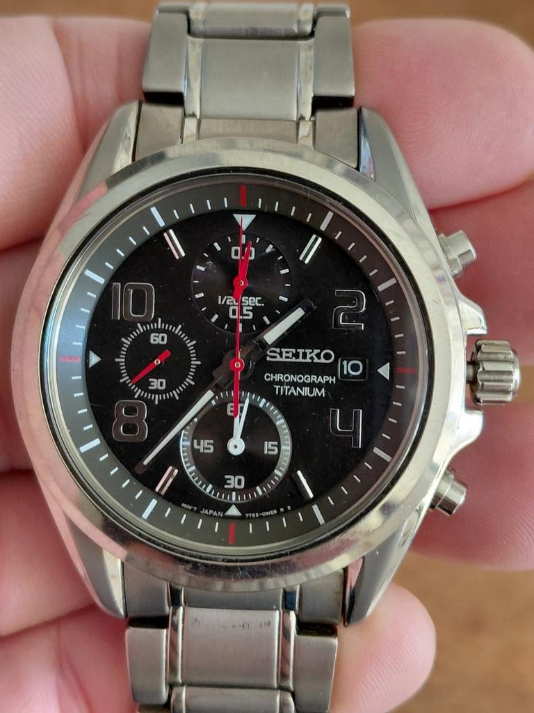 Seiko Chronograph Titanium Herenhorloge 7T92-0PN0, Sieraden, Tassen en Uiterlijk, Horloges | Heren, Ophalen of Verzenden, Gebruikt