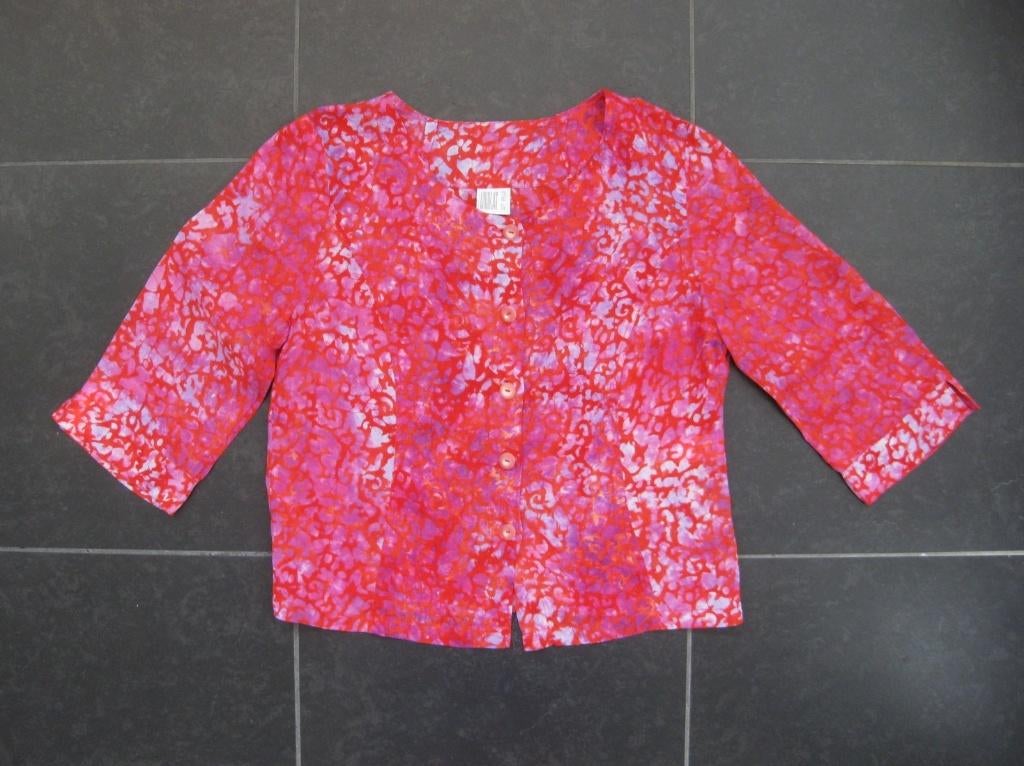Unikat Artwear blouse, rood met paars, driekwart mouw, M, Kleding | Dames, Blouses en Tunieken, Zo goed als nieuw, Maat 38/40 (M)
