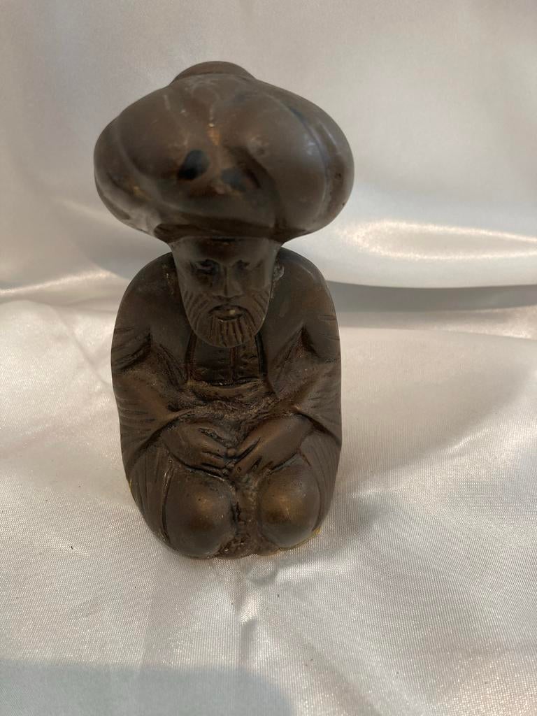 Bronzen beeld zittende man met tulband, 10cm, Antiek en Kunst, Ophalen of Verzenden, Brons