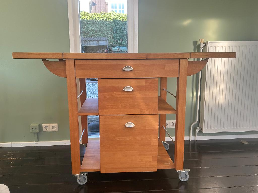 Robuust, massief Beuken Keuken Trolley - Hakblok op wielen, Ophalen, Zo goed als nieuw