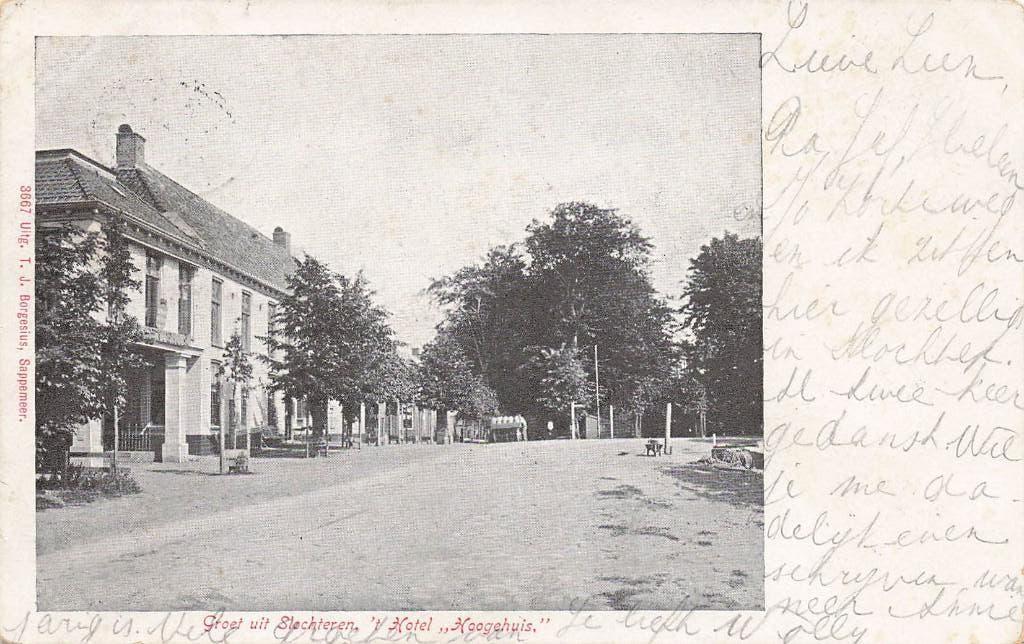 JN1357 Slochteren Hotel Hoogehuis 1903, Ophalen of Verzenden, Voor 1920, Gelopen, Groningen