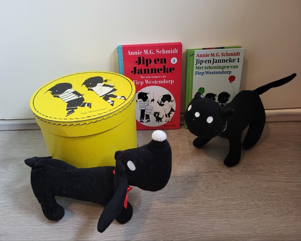 Jip & Janneke pakket; boeken, knuffels en opbergdoos, Ophalen of Verzenden, Gebruikt