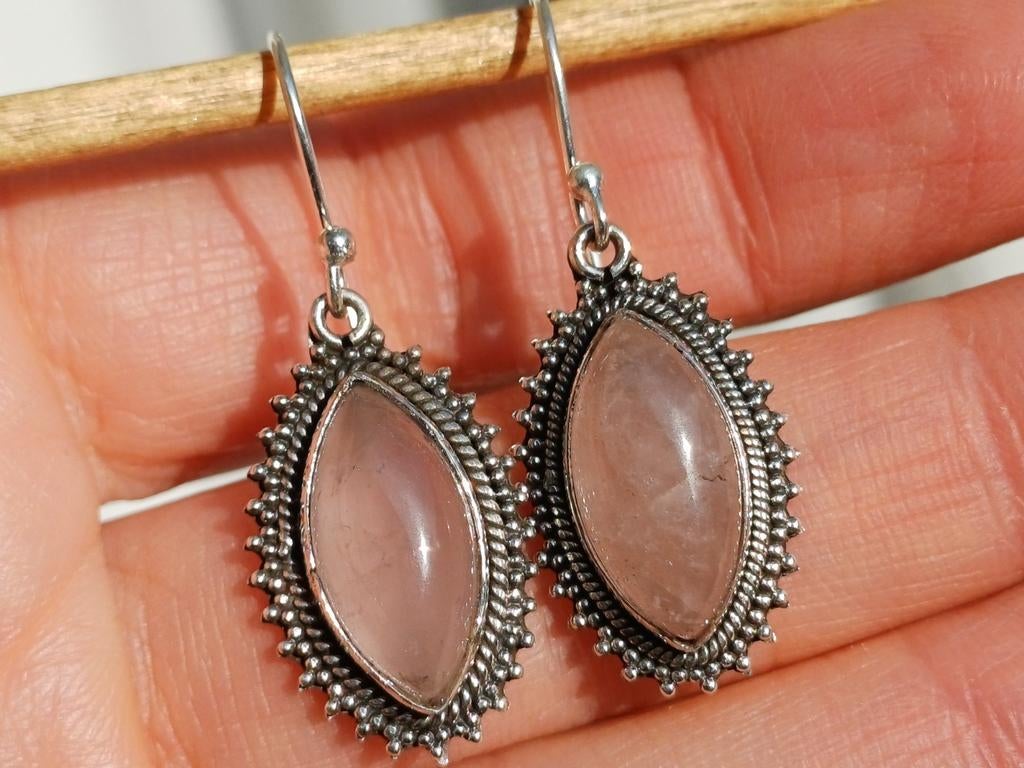 Vanoli 925 zilveren oorbellen met rozenkwarts, Daiva1973@hotmail.com, Hangers, Vanoli, Amsterdam