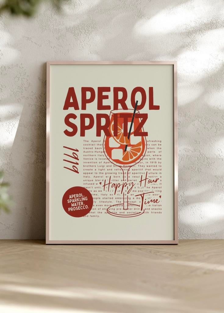 Aperol Spritz Art Print A4 – Cocktail Poster, Ophalen of Verzenden, Nieuw