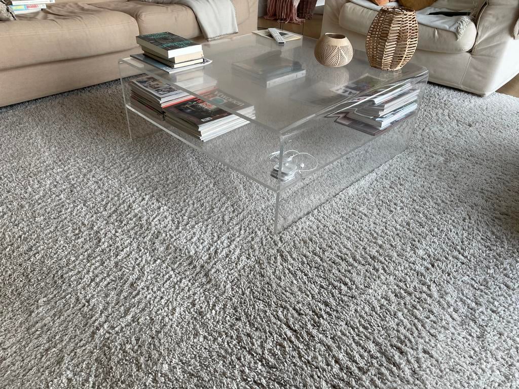 Salontafel (plexiglas), Huis en Inrichting, Tafels | Salontafels, Overige materialen, Gebruikt, 50 tot 100 cm, Vierkant