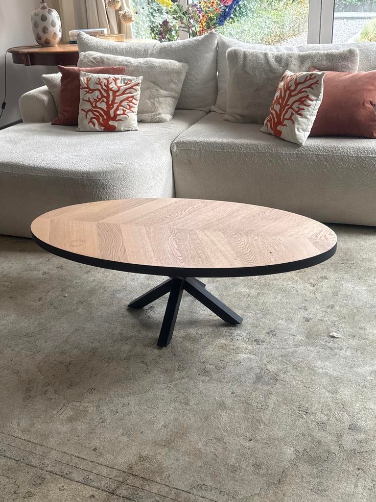 Salontafel eiken visgraat met kruispoot L120x B60 x H40cm, Huis en Inrichting, Tafels | Salontafels, Ophalen, 100 tot 150 cm, Eikenhout