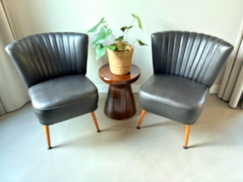 Mooie set van 2 vintage clubfauteuils, Ophalen of Verzenden, Gebruikt, Leer, 50 tot 75 cm