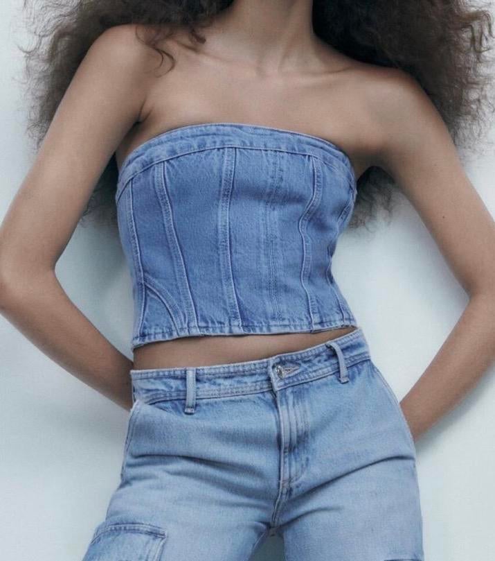 Zara denim korset top maat s, Blauw, Nieuw, Ophalen of Verzenden, Maat 36 (S)