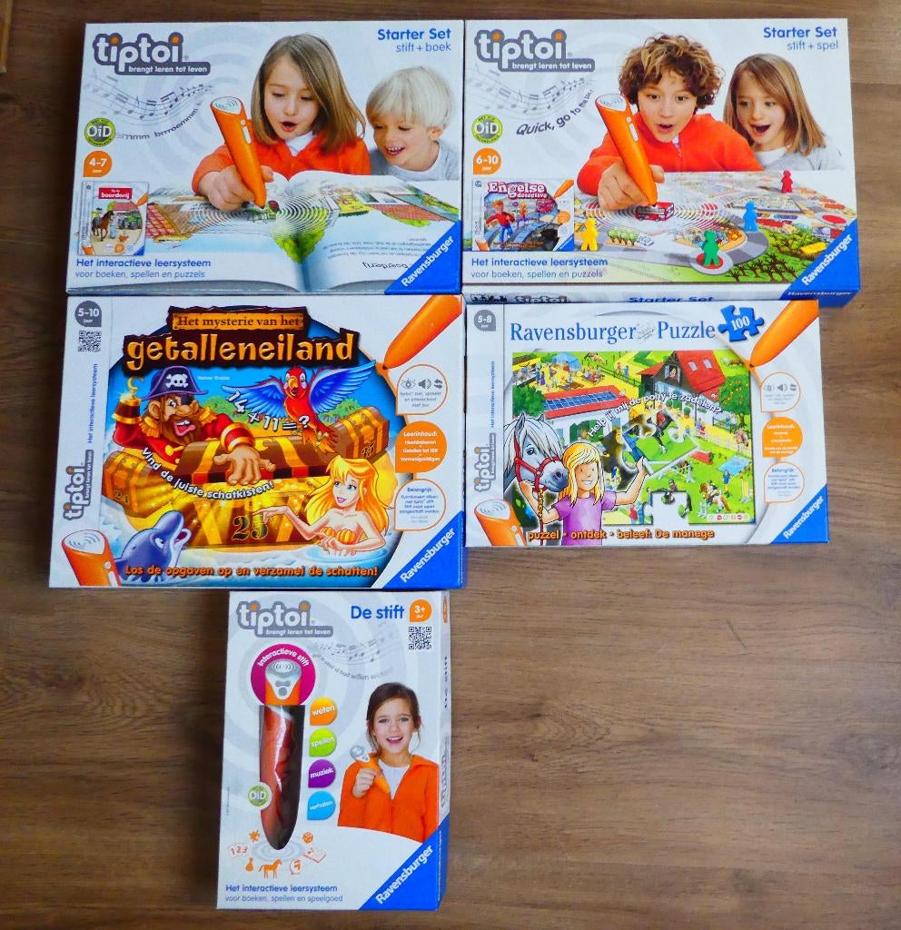 Tiptoi set pen/stift + 4 spellen vanaf 4 jaar., Ophalen of Verzenden, Zo goed als nieuw, Taal en Lezen, Met geluid