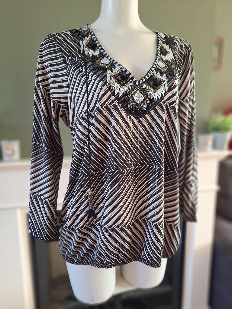 K-Design K design zwart beige top shirt XL, Kleding | Dames, K-design, Verzenden, Zwart, Maat 46/48 (XL) of groter