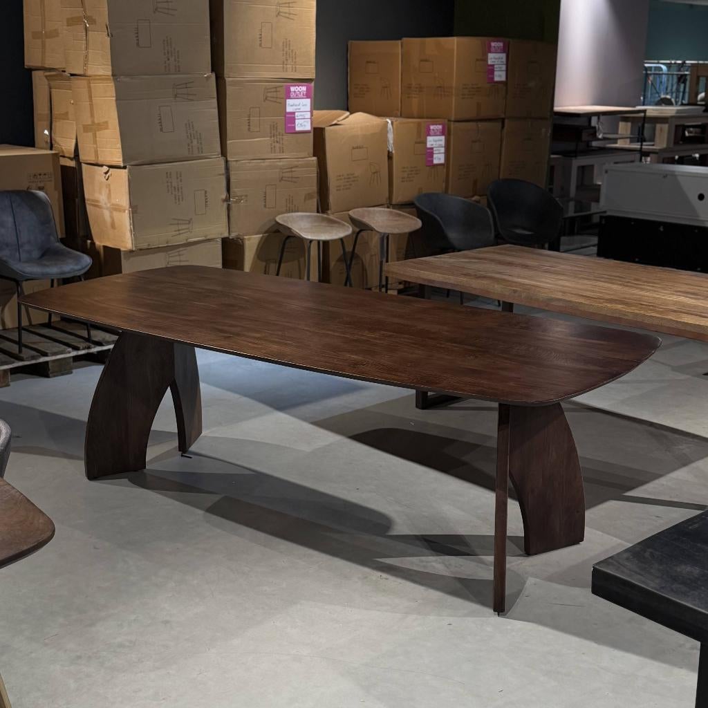 Japandi tafel met open poot walnoten 240x100cm, Ophalen, 50 tot 100 cm, Rechthoekig, Nieuw