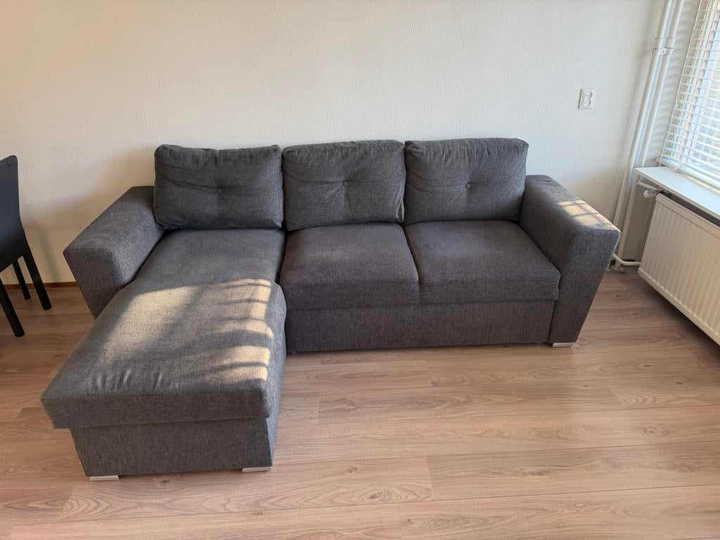 Donkergrijze slaapbank met opbergruimte, Ophalen, Gebruikt, Tweepersoons