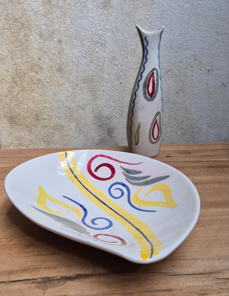 Wim Visser Maastricht Geglazuurd Aardewerk Vaasje en Schaal., Ophalen of Verzenden