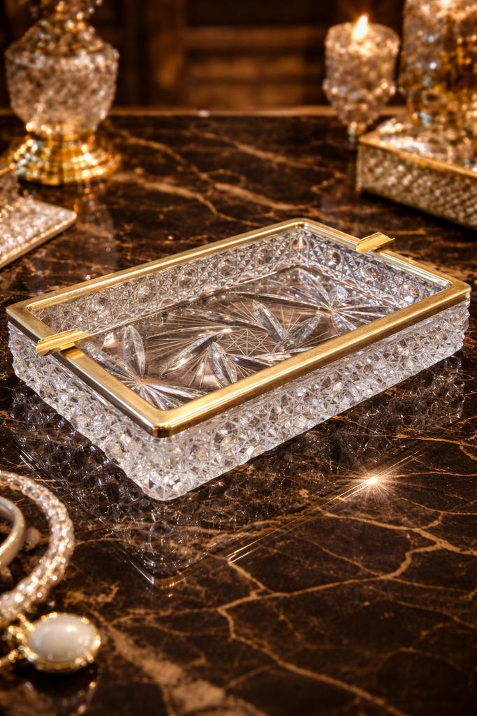 Luxe kristallen asbak met gouden rand, Ophalen of Verzenden, Zo goed als nieuw, Minder dan 10 m², Nvt