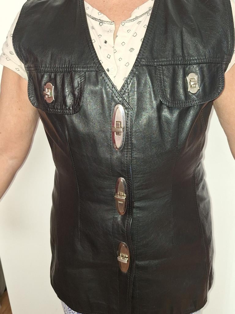 Leren gilet, Zwart, Zonder mouw, Gedragen, Ophalen