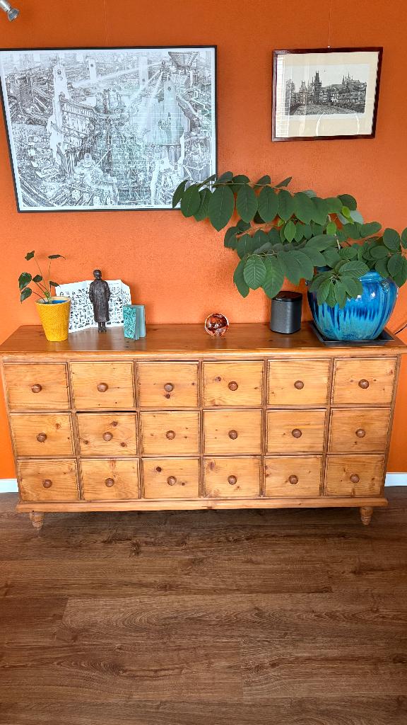 Grenen ladekast met 18 laden, Huis en Inrichting, Kasten | Ladekasten, Ophalen, Gebruikt, 5 laden of meer, Klassiek