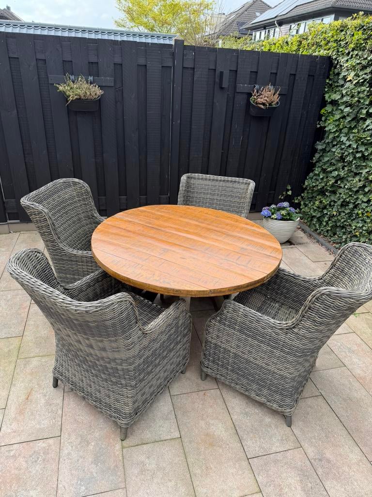 Tuintafel hout rond 120, Ophalen, Gebruikt, Hout, Eettafel