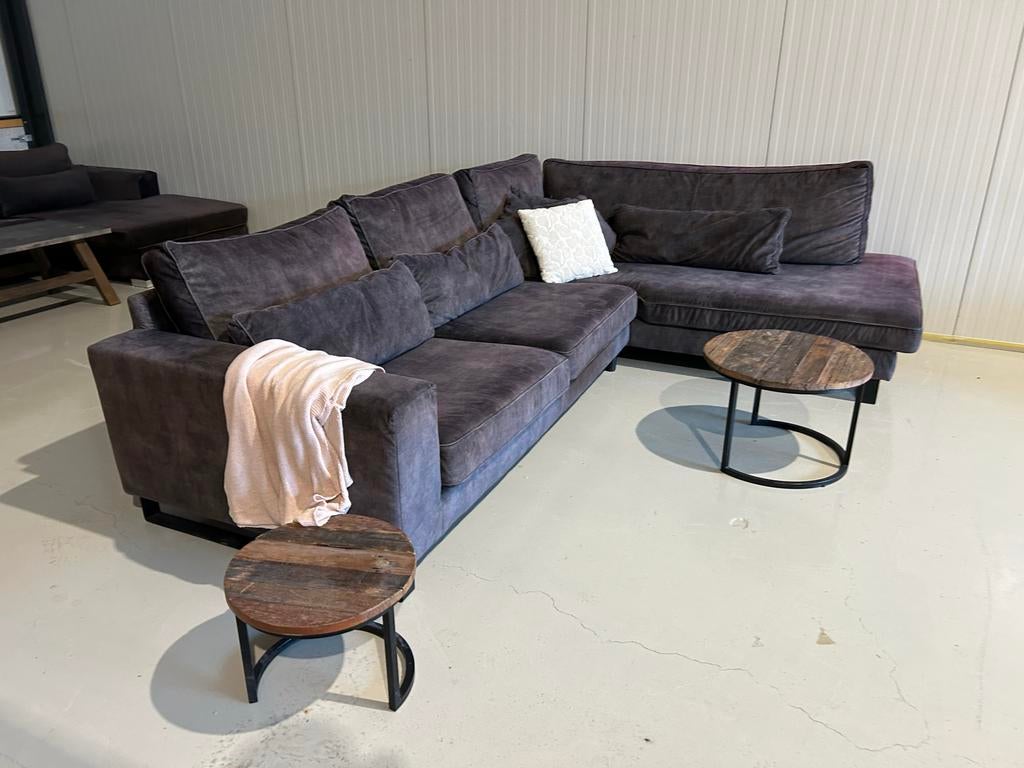 Zwarte velvet hoekbank - perfecte staat, uitwasbare kussens, 100 tot 125 cm, ., Hoekbank, 300 cm of meer