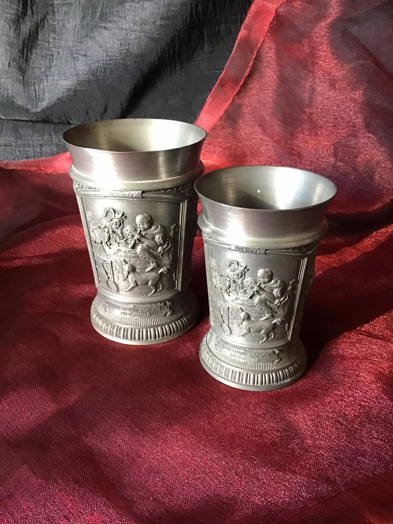 2 Tinnen wijnbekers  WMF  zilvertin  Jaren 70, Ophalen of Verzenden