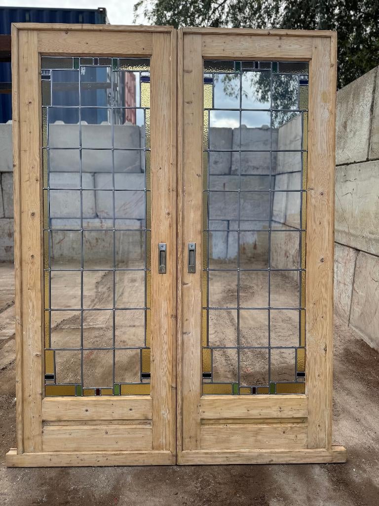 Set schuif / en-suite deuren met glas in lood 212x154,5cm.