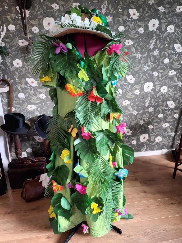 tropical jurk papagaai groen taft maat m/l, Maat 38/40 (M), Carnaval, Ophalen of Verzenden, Zo goed als nieuw