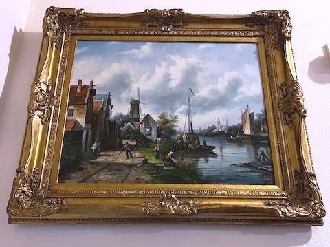 schilderij riviergezicht in de Nederlandse stijl., Ophalen