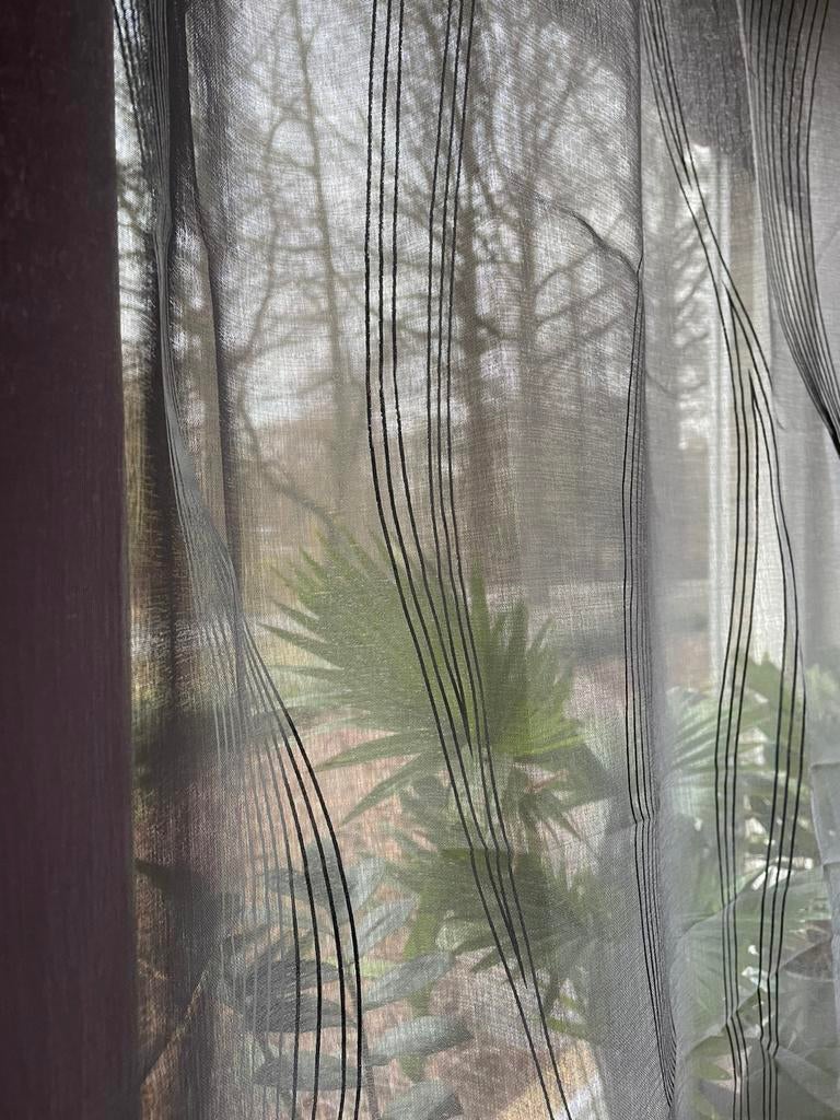 Vitrage grijs zilveren streep, Ophalen, 200 cm of meer, Zo goed als nieuw, Modern