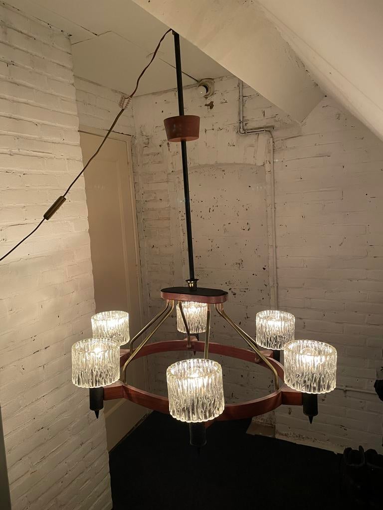 Vintage IJsglas Kroonluchter - Prachtige Hanglamp, Ophalen, Gebruikt, Glas