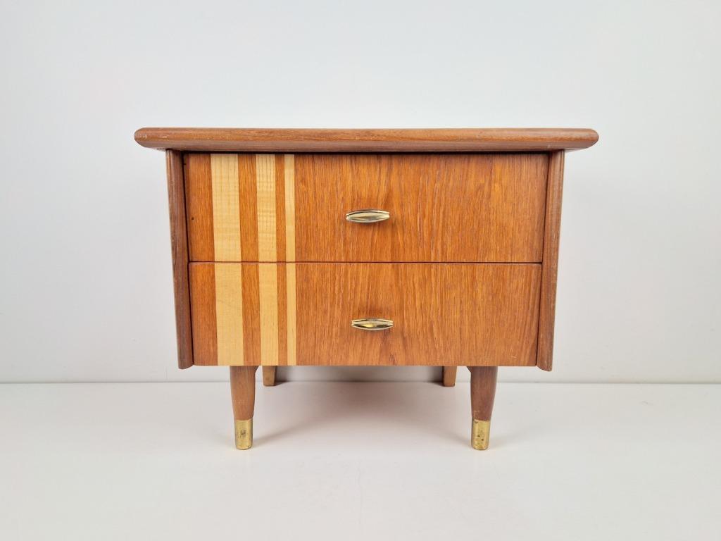 Vintage Nachtkastje Teak formica messing ’60 retro, Minder dan 45 cm, N, N, Hout