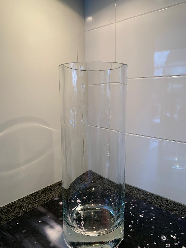 Glazen zware cilindervaas, 40 cm hoog, Huis en Inrichting, Ophalen, Gebruikt, Overige kleuren, Glas