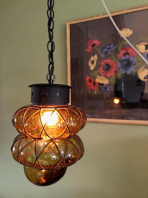 Hanglamp, Venetiaans, Murano, amber glas, vintage, jr 50/60, Ophalen of Verzenden, Zo goed als nieuw, Glas, Minder dan 50 cm