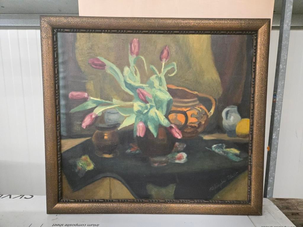 Olieverf schilderij tulpen - Tebi 1935, Antiek en Kunst, Ophalen
