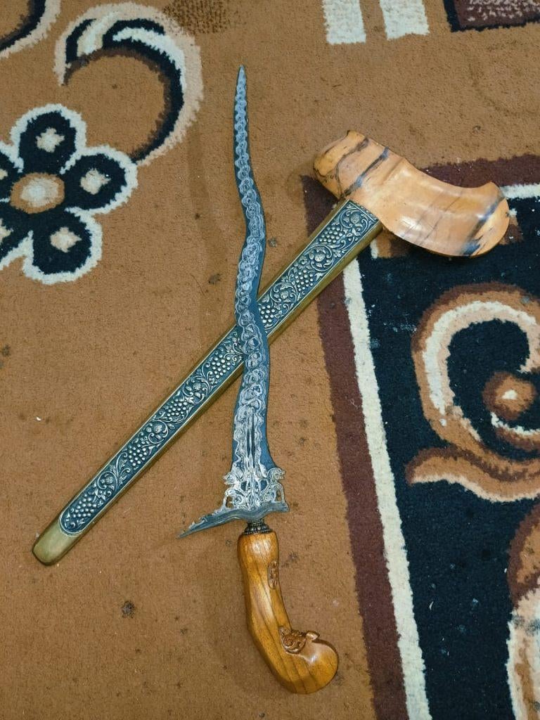 Antieke Keris Singo Barong Kembar 5 Luk Jala Sutra SVB53, Verzenden