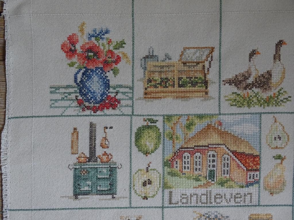 Borduurwerk LANDLEVEN, gaaf, Hobby en Vrije tijd, Ophalen of Verzenden, Zo goed als nieuw, Handborduren, Overige typen