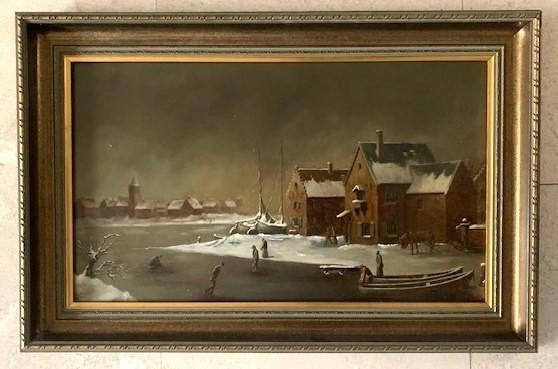 Wintergezicht op palingrokerij - Jan van Bergen (1890-1951), Antiek en Kunst, Kunst | Schilderijen | Klassiek, Ophalen of Verzenden