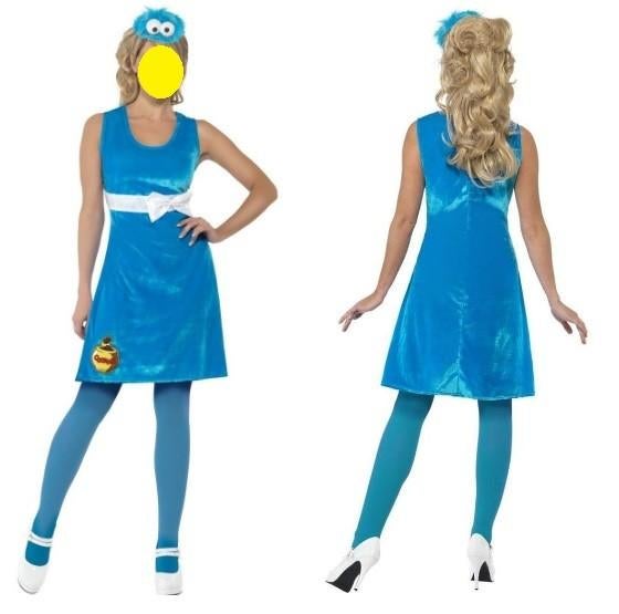 Leuk blauw/wit KOEKIEMONSTER SESAMSTRAAT jurk + diadeem, Ophalen, Carnaval, Nieuw, Kleding