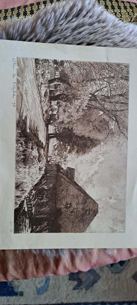 Drie oude prenten: boerderij, schans, haven, Antiek en Kunst, Kunst | Etsen en Gravures, Ophalen of Verzenden