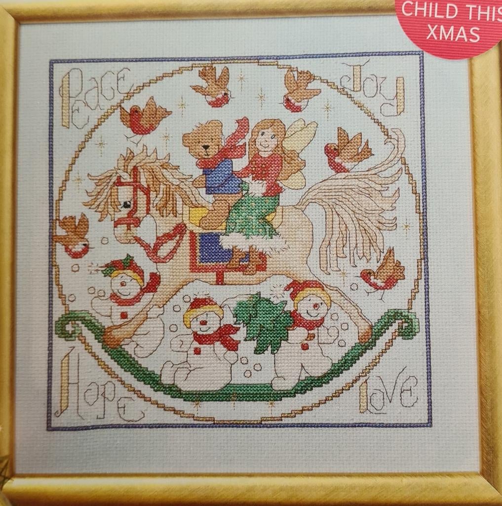 Hobbelpaard met Teddy beer, engel Kerst borduurpatroon, Ophalen, Nieuw, Handborduren, Patroon