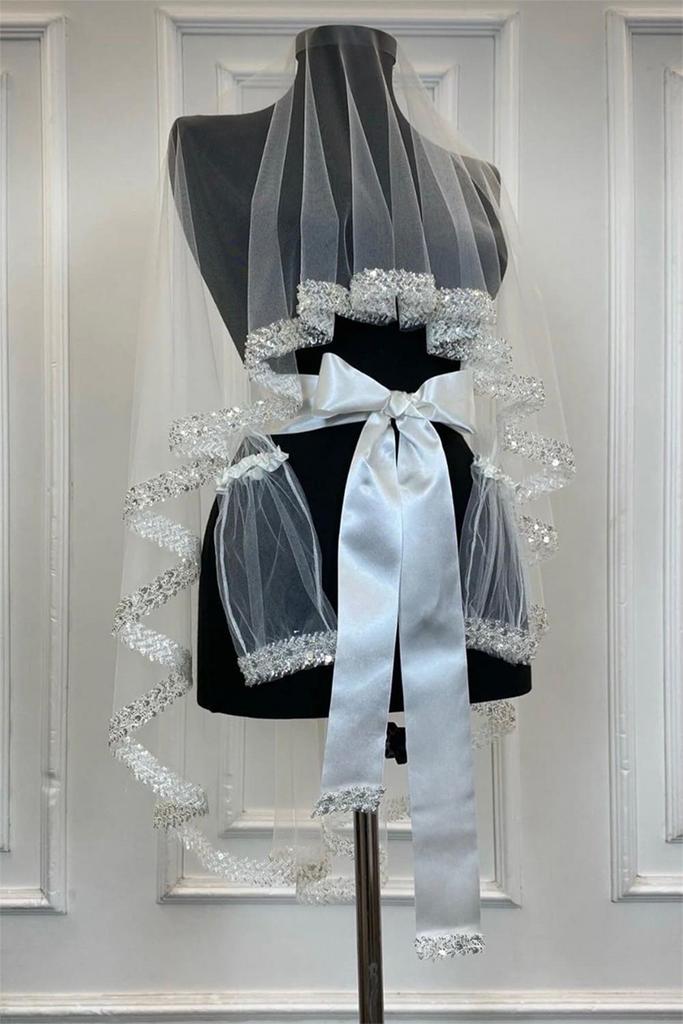 Witte Bruids duvak set met Details, Kleding | Dames, Trouwkleding en Trouwaccessoires, Ophalen of Verzenden, Nieuw, Wit, Accessoires