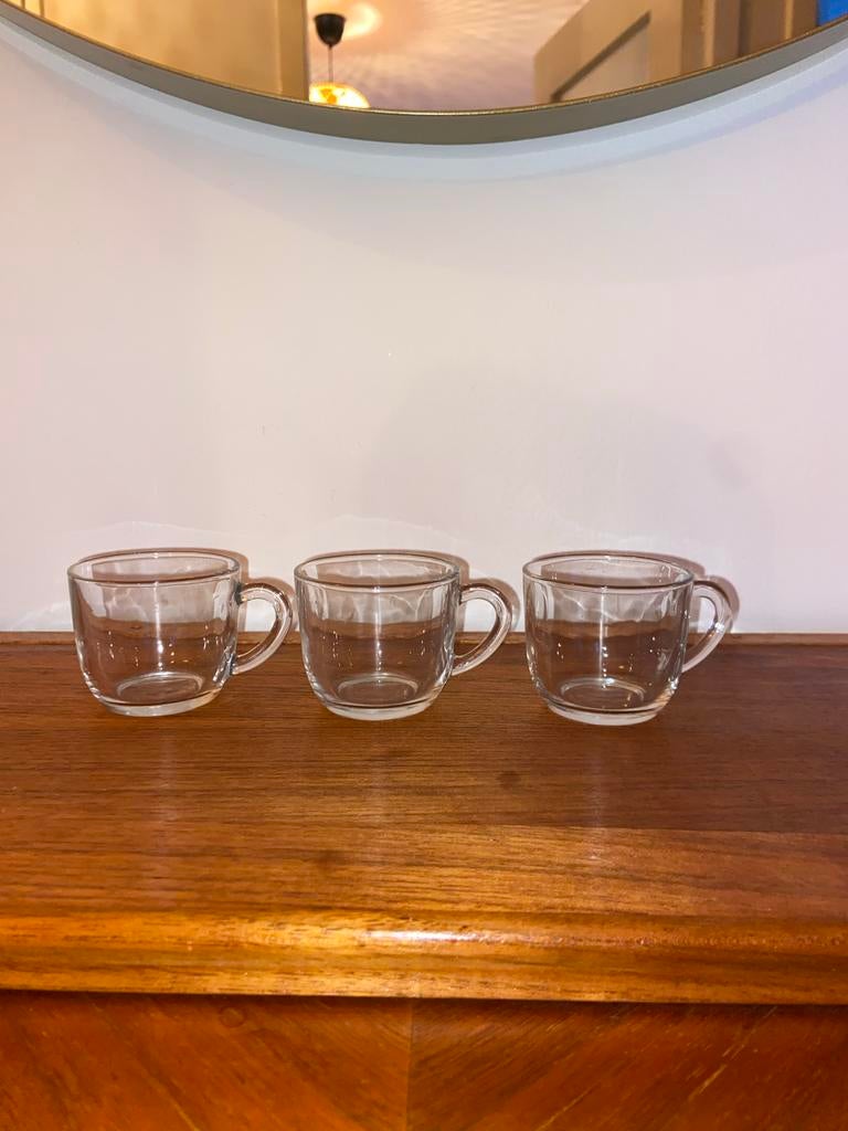 Vereco glazen espresso kopjes - 3 stuks, Gebruikt, Ophalen of Verzenden, Glas, Effen