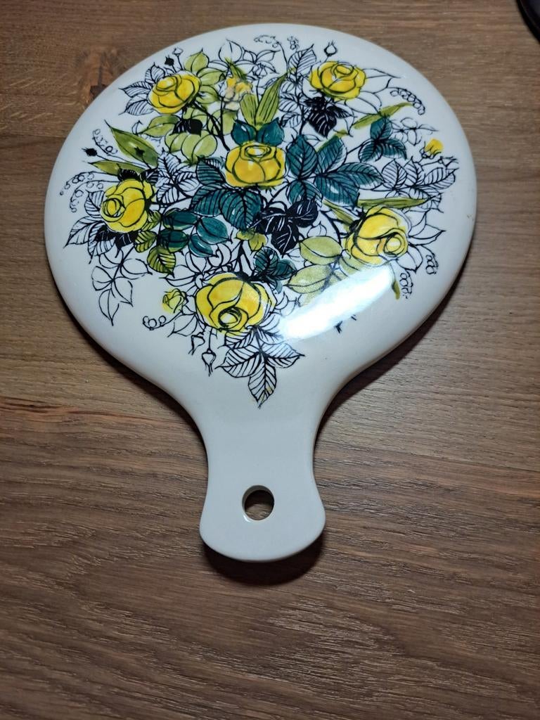 Antieke handspiegel met bloemmotief, Ophalen of Verzenden, Rond, Minder dan 50 cm, Minder dan 100 cm