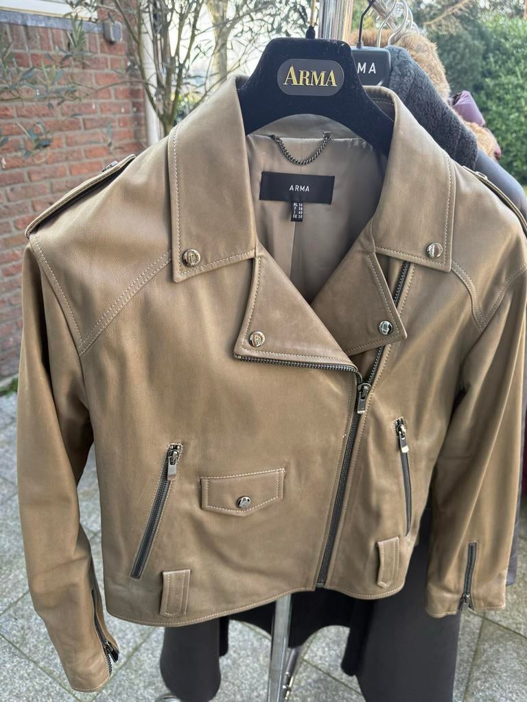 ARMA Leren Bikerjack - Nieuw, Kleding | Dames, Jassen | Zomer, Nieuw, Maat 36 (S), Groen, Verzenden