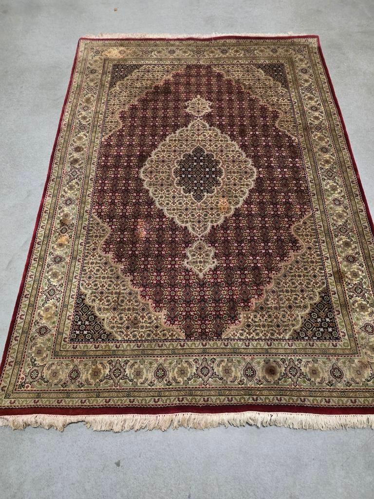 250x170 Rood Beige Indo Bidjar Handgeknoopt Vloerkleed Wol, Gebruikt, Perzisch Tapijt Brocant Zacht, Na, Na