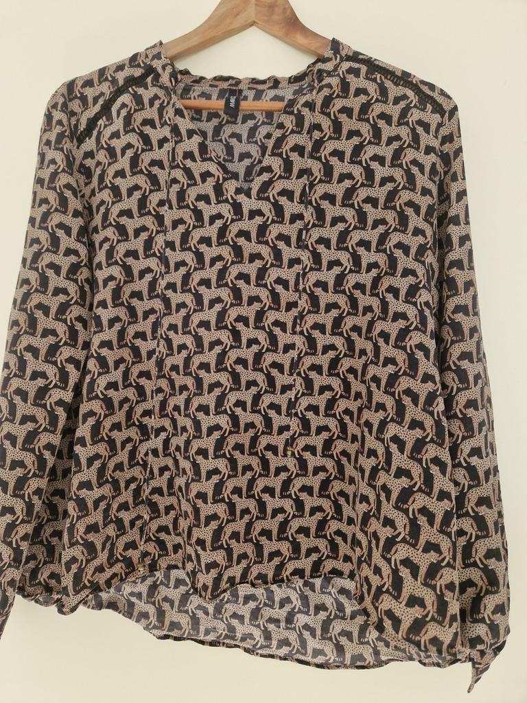 "MARCCAIN" 100% ZIJDEN BLOUSE MET PANTERMOTIEF, Maat 38/40 (M), Bruin, Ophalen of Verzenden, Zo goed als nieuw