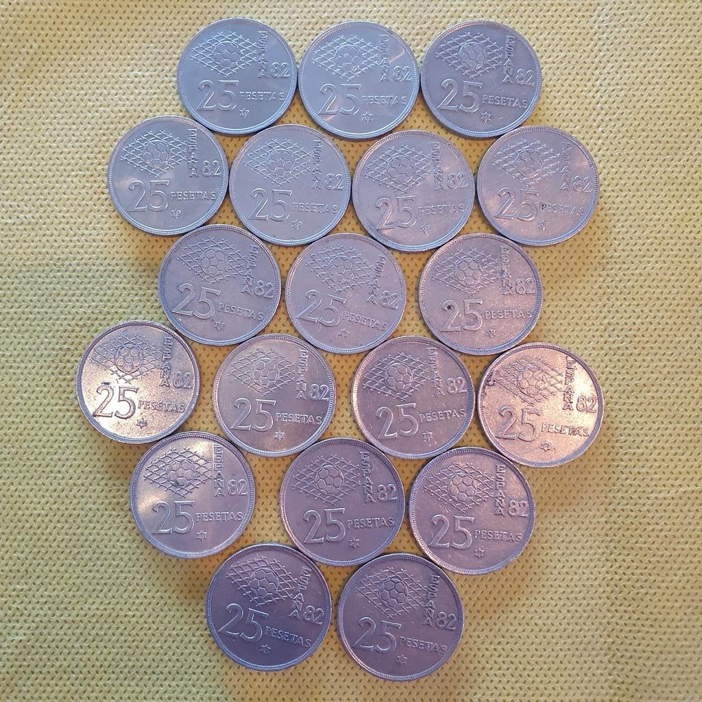 20x Spaanse 25 pesetas WK munten, Postzegels en Munten, Ophalen of Verzenden, Overige landen
